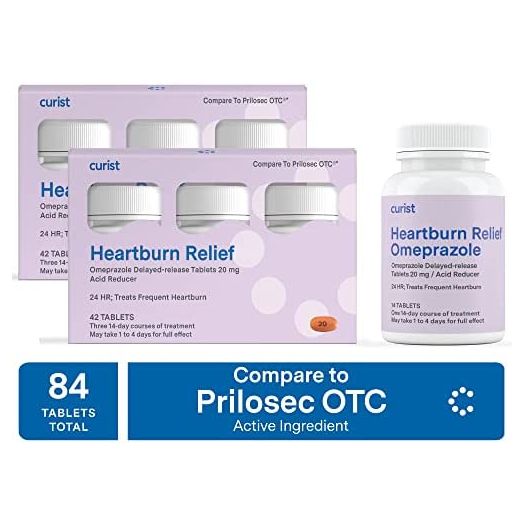 Curist Omeprazole 20mg Tablets Bulk Pack - 84Count Delayed-Release Tablets - Acid Reflux Medicine for Heartburn Relief (2 Pack of 42 Tablets - 84 Total)