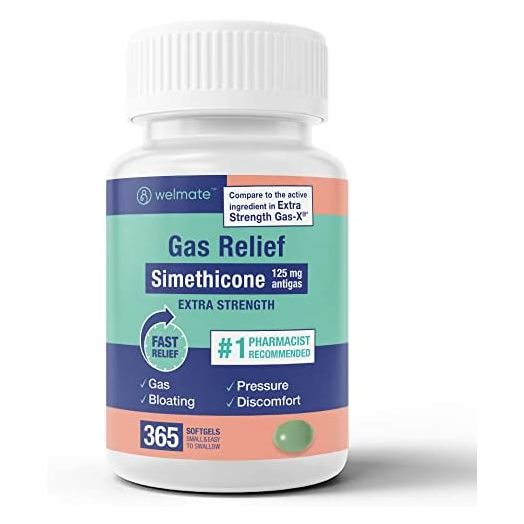 WELMATE | Gas Relief | Simethicone 125mg Softgels | Extra Strength | IBS, Gas, Bloating, Pressure, & Discomfort Support for Women & Men | Fast Acting Stomach Support | 365 Softgels
