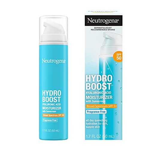 Neutrogena Hydro Boost Hyaluronic Acid Facial Moisturizer with Broad Spectrum SPF 50 Sunscreen, Daily Water Gel Face Moisturizer to Hydrate & Soothe Dry Skin, Fragrance-Free, 1.7 fl. Oz