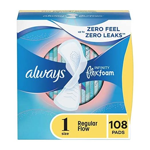 Always Infinity Feminine Pads for Women, Size 1, 108 Count, Regular Absorbency, with Wings, Unscented (36 Count, Pack of 3 - 108 Count Total)