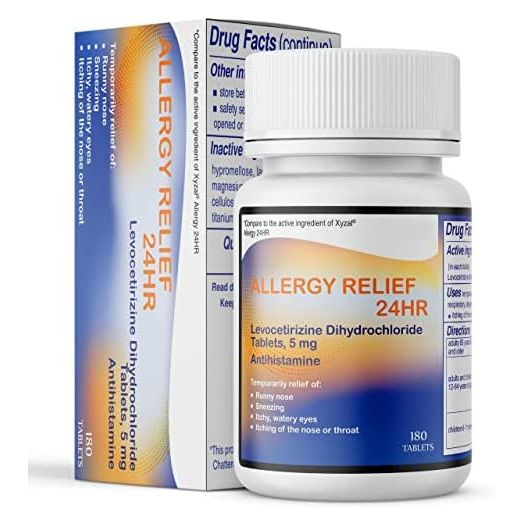 Levocetirizine Dihydrochloride Tablets, USP 5mg | 24 Hour Allergy Relief | 180 Count