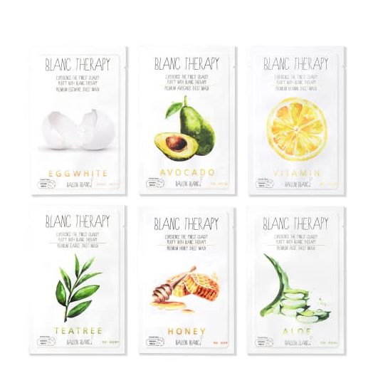 BALLONBLANC Therapy Relaxing Self Care Face Facial Mask Sheet Set Infused with Aloe, Tea Tree, Avocado, Vitamin, Honey & Egg White 6 Skin Nutritional Face Masks | Original