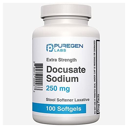 Puregen Labs Docusate Sodium 250mg Stool Softener Laxative | 100 sofgels | Gentle Constipation Relief | Extra Strength | Stimulant Free