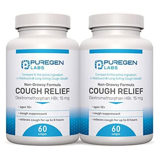 Cough Relief for Adults Dextromethorphan HBr 15mg (120 Softgels) 8-Hour, Non-Drowsy, Long-Lasting Bronchial Suppressant |Ages 12+ | Compare to Robafen and Robitussin 2Pack