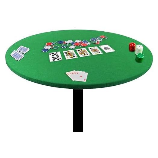 Felt Card Poker Table Cover 36-42 inches Green Stretch Elastic Fitted Bridge Card, Mahjong, Dominoes and Casino Game Night Table Topper Table Cloth Protector