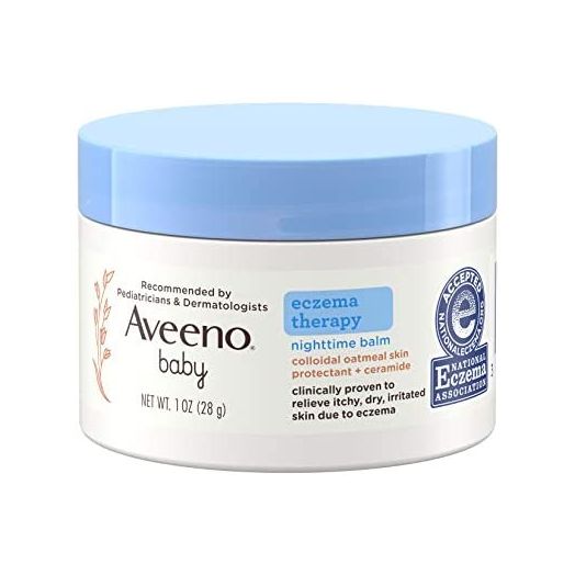 Aveeno Baby Eczema Therapy Nighttime Moisturizing Balm, Colloidal Oatmeal & Ceramide, Soothes & Relieves Dry, Itchy Skin from Eczema, Hypoallergenic, Fragrance-Free, Travel Size, 1 oz