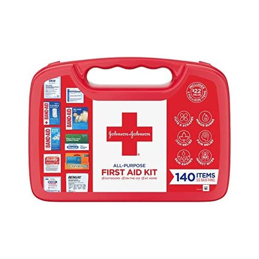 Band-Aid Johnson & Johnson All-Purpose Portable Compact First Aid Kit for Minor Cuts, Scrapes, Sprains & Burns, Ideal for Home, Car, Travel and Outdoor Emergencies, 140 Count