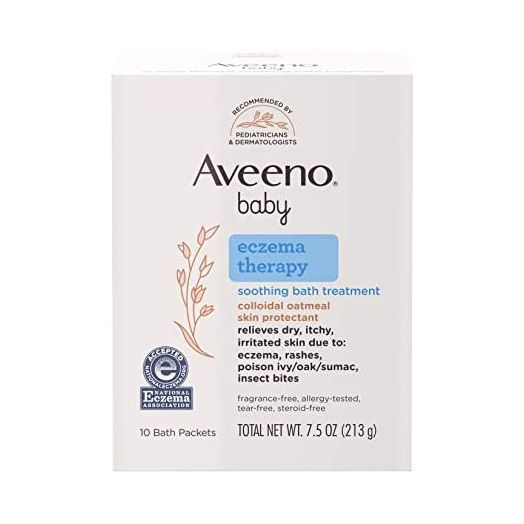 Aveeno Baby Eczema Therapy Soothing Bath Treatment for Relief of Dry, Itchy & Irritated Skin, Made with Natural Colloidal Oatmeal, Fragrance-, Paraben-, Steroid- & Tear-Free, 10 ct