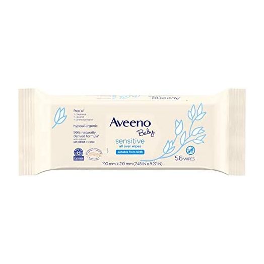 Aveeno Baby Sensitive All Over Wipes with Aloe & Natural Oat Extract for Face, Bottom & Hands, pH-Balanced, Hypoallergenic, Fragrance-, Phthalate-, Alcohol- & Paraben-Free, 3 Pks of 56 ct