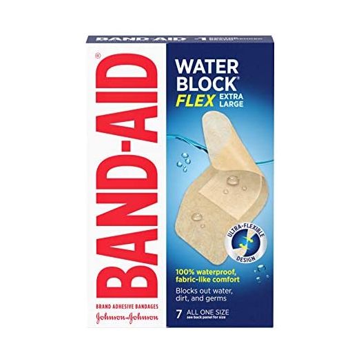 Band-Aid Brand Water Block Flex 100% Waterproof Adhesive Bandages for First-Aid Wound Care of Minor Cuts, Scrapes & Wounds, Ultra-Flexible Design, Sterile, Extra Large, 7 ct