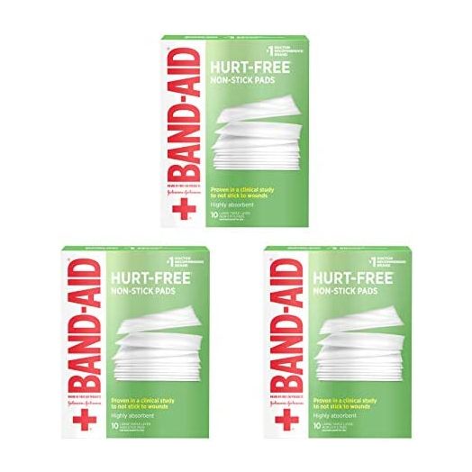 Band-Aid Brand Adhesive Bandages, Large Hurt-Free Non-Stick Pads, 3-Inch x 4-Inch Pads, 10 Count, 3 Pack
