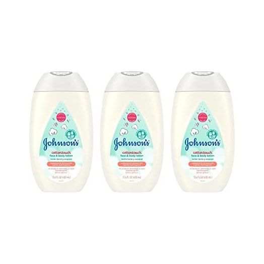 Johnson's Baby CottonTouch Newborn Baby Face and Body Lotion, Hypoallergenic Moisturization for Baby's Skin, Made with Real Cotton, Paraben-Free, Dye-Free, White, 13.6 fl. oz (Pack of 3)
