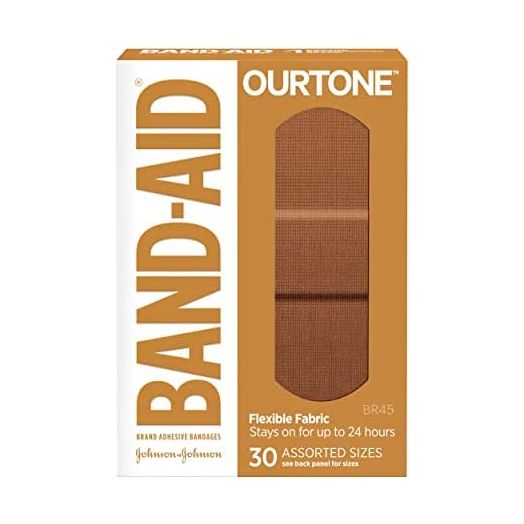 Band-Aid Brand Ourtone Flexible Fabric Adhesive Bandages Flexible Protection Care of Minor Cuts Scrapes QuiltAid Pad for Painful Wounds Assorted Sizes , Br45, 30 Count