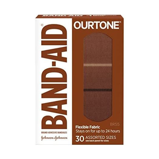 Band-Aid Brand Ourtone Flexible Fabric Adhesive Bandages, Flexible Protection & Care of Minor Cuts & Scrapes, Quilt-Aid Pad for Painful Wounds, BR55, Assorted Sizes, 30 Count