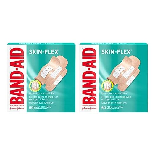 Band-Aid Brand Skin-Flex Adhesive Bandages for First Aid & Wound Care of Minor Cuts, Scrapes & Burns, Flexible Sterile Bandages Great for Fingers, Hands & Knees, Assorted Sizes, 2 x 60 ct