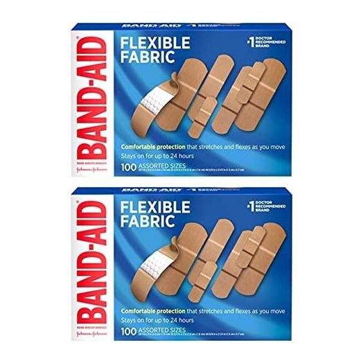 Band-Aid Brand Flexible Fabric Adhesive Bandages for Comfortable Flexible Protection & Wound Care of Minor Cuts, Scrapes, & Wounds, Assorted Sizes, Twin Pack, 2 x 100 ct