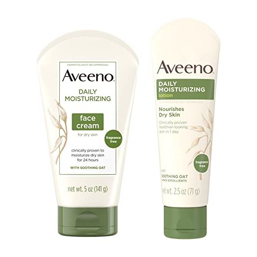 Aveeno Daily Moisturizing Fragrance-Free Face & Neck Cream, Oat Facial Moisturizer for Dry Skin, 5 oz, & Aveeno Daily Moisturizing Body Lotion with Soothing Oat, 2.5 oz (2 Item, Product Bundle)