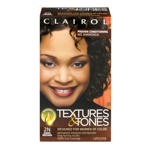 Clairol Textures & Tones 2N Dark Brown Permanent Moisture-Rich Haircolor, 1 application