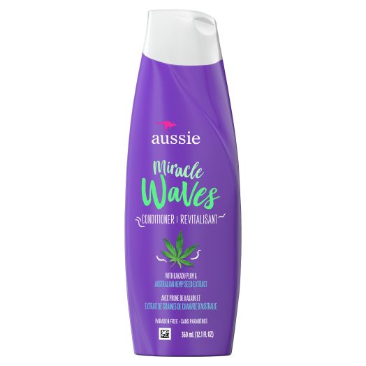 Aussie Miracle Waves Anti-Frizz Hemp Conditioner, Paraben-Free, 12.1 fl oz
