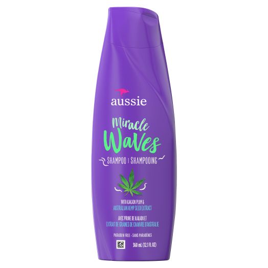 Aussie Miracle Waves Anti-Frizz Hemp Paraben-Free Shampoo,12.1 fl oz
