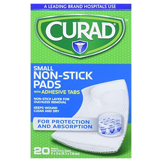 Curad Small Non-Stick Pads With Adhesive Tabs 2 Inches X 3 Inches 20 Each