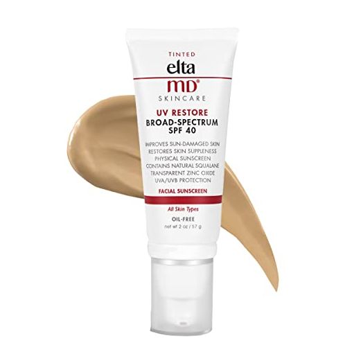 EltaMD UV Restore SPF 40 Anti Aging Face Moisturizer For Women, Broad Spectrum Physical Sunscreen with Zinc Oxide, Tinted Face Sunscreen, Anti Aging Moisturizer, Improves Skin Smoothness, 2 OZ Tube