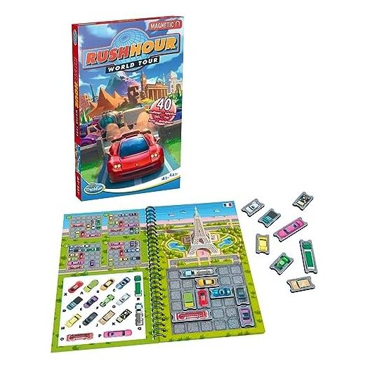 ThinkFun Rush Hour World Tour Magnetic Travel Puzzle - Embark on a Global Adventure of Logic and Strategy in a Compact Travel Edition