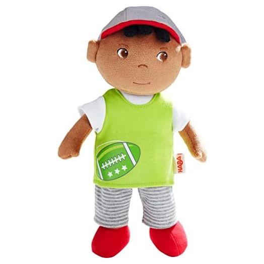 HABA Snug Up Soft Doll Mason- 11.5" Soft Boy Doll with Black Hair (Machine Washable)