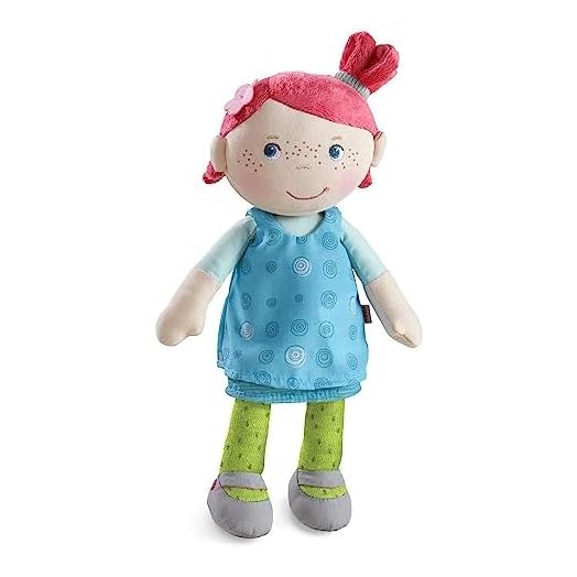 HABA Snug Up Philine - 10" Soft Doll with Embroidered Face, Pink Pigtail and Removable Blue Dress - Machine Washable - Perfect First Doll and Stuffed Cuddle Companion for 18 Months and Up