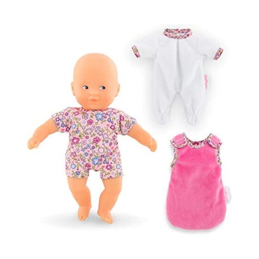 Corolle Mini Calin Good Night Baby Doll and Outfit Set - Includes 8" Soft Body Doll with Pajamas and Bag Sleeper, Vanilla-Scented, for Kids 18 Months and up