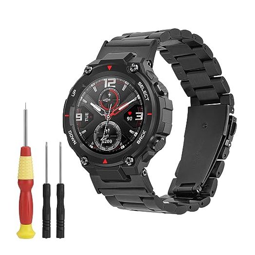 kwmobile Replacement Strap Compatible with Huami Amazfit T-Rex/T-Rex Pro Strap - 5.5-8.7 inches (14-22 cm) Stainless Steel Straps - Metallic Black