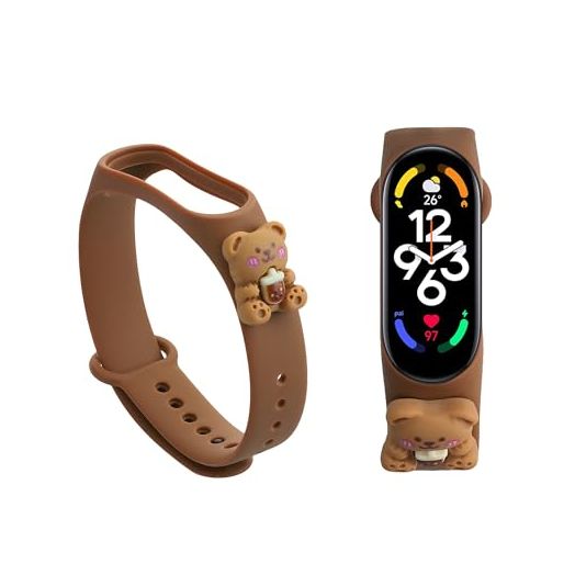 kwmobile Silicone TPU Band Compatible with Xiaomi Mi Band 7 / Band 6 / Band 5 Wristband - Little Bear Brown/White