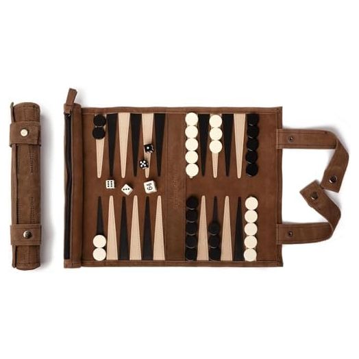 Sondergut Roll-up Portable Suede Backgammon Game Set - for Adults & Children - Ideal for RV Travel, Cruise, Airplane, Camping, Backpacking, Road Trips, Etc. Multiple Colors (Mocha)…