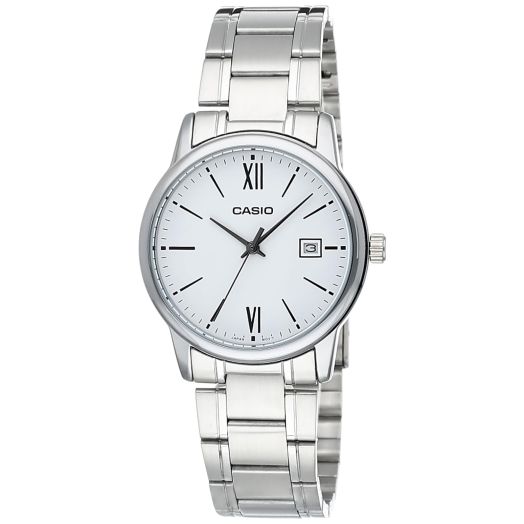 Casio #MTP-V002D-7B Men's Standard Analog Stainless Steel Date Silver Dial Watch