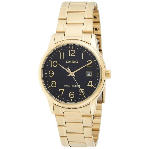 Casio #MTP-V002G-1B Men's Standard Analog Gold Tone Stainless Steel Date Watch