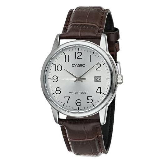 Casio #MTP-V002L-7B Men's Standard Analog Leather Band Easy Reader Day Date Watch
