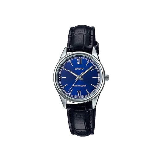 Casio LTP-V005L-2B Women's Standard Analog Black Leather Band Blue Dial Watch