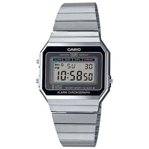 Casio Collection Womens Digital Watch A700WE with Stainless Steel Strap