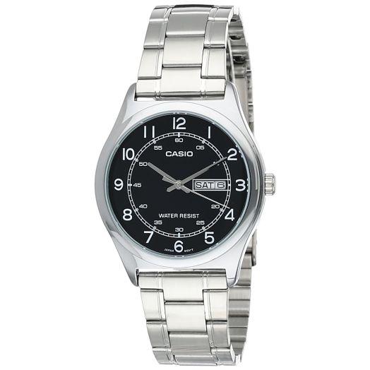 Casio MTP-V006D-1B2 Men's Stainless Steel Easy Reader Black Dial Day Date Analog Dress Watch