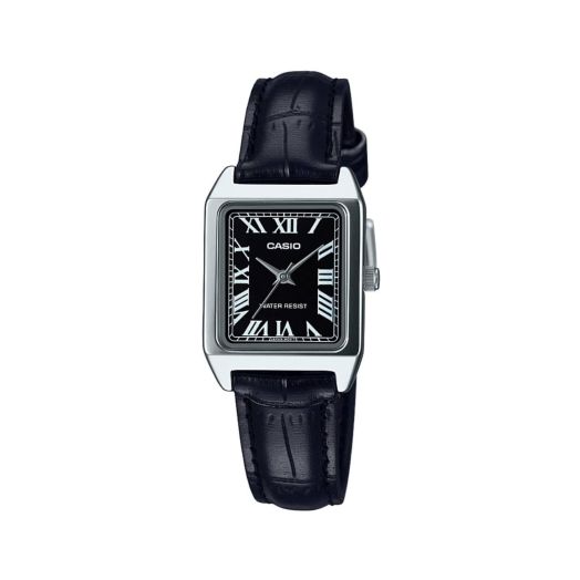 Casio LTP-V007L-1B Women's Rectangular Leather Strap Roman Black Dial Dress Watch