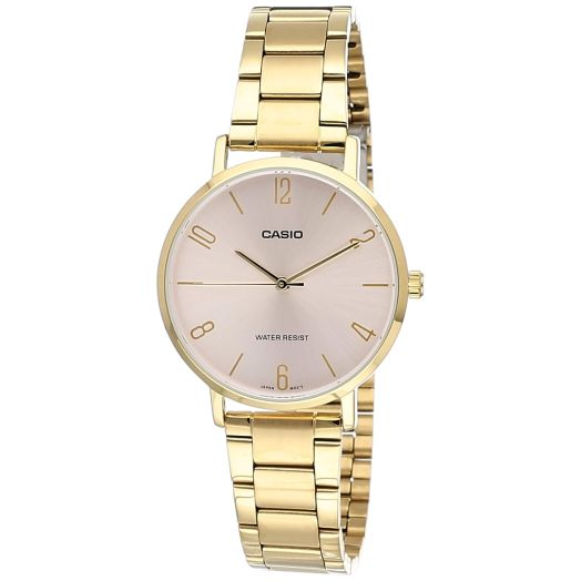 Casio LTP-VT01G-4B Women's Minimalistic Gold Tone Stainless Stel Pink Dial 3-Hand Analog Watch
