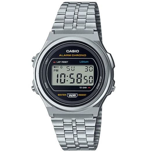 Casio Collection Vintage Unisex Digital Watch with Stainless Steel Strap