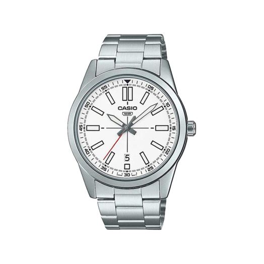 Casio MTP-VD02D-7E Men's Stainless Steel White Dial 3-Hand Analog Sporty Watch