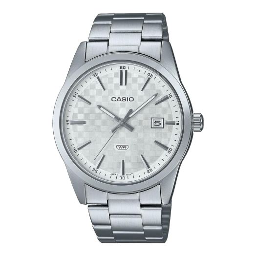 Casio Men Watch Analog Date Display White Dial Stainless Steel Band MTP-VD03D-7AUDF, Silver, bracelet