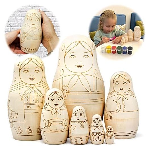 AEVVV Blank Nesting Dolls for Coloring Set 7 pcs - Paint Your Own Matryoshka - Blank Russian Nesting Dolls Unpainted Matryoshka Dolls - Russian Dolls Blank