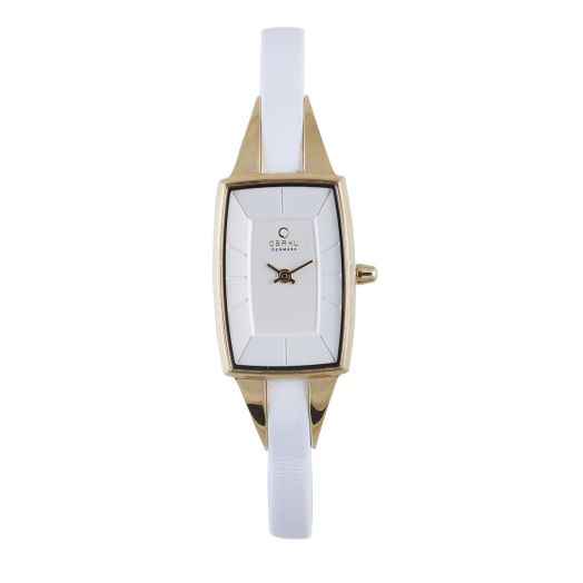Obaku Women's V120LGIRW Gold Titanium Coated Slim White Leather Watch
