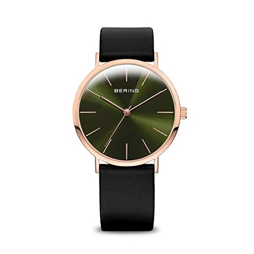 BERING Women Analog Quartz Classic Collection Watch with Calfskin Leather Strap & Sapphire Crystal