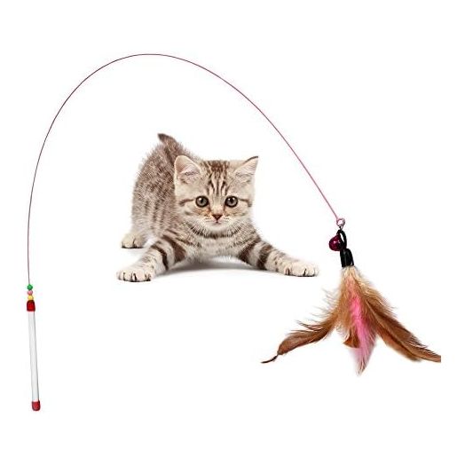 IDS Home Funny Pet Kitten Cat Feather Wand Teaser Beads Wire Chaser Play Toy Gifts