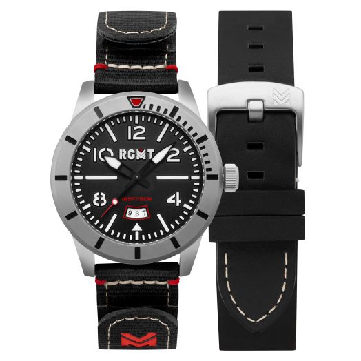 RGMT Men's 45mm Military Japan Quartz Target Black Watch with Nylon Strap RG-8052-01