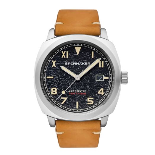 Spinnaker Hull Men’s Watch - Automatic Dive Watch for Men, 42mm Stainless Steel Case, Brown Leather Strap, Water Resistance 100m, SP-5071-01 - Granite Black